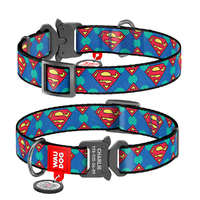Ошейник для собак нейлоновый WAUDOG Nylon c QR паспортом, рисунок "Супермен Лого"DC Comics